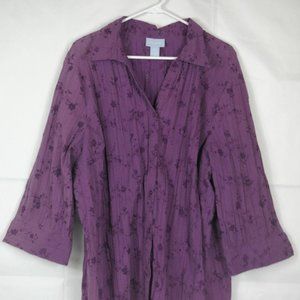 Liz & Me Purple Embroidered Pleated Women's Top 2X